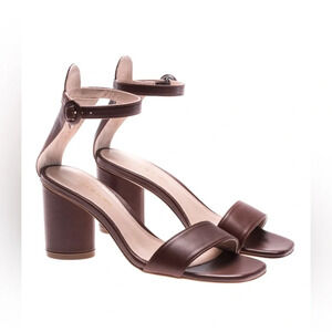 Stuart Weitzman Brown Leather Block Heel Sandals